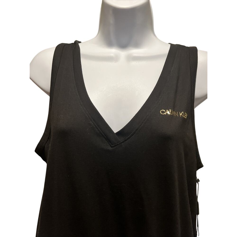 Calvin Klein Sleeveless Romper Black Gold Logo Spellout V‑Neck • Women’s S • NWT - Picture 3 of 9